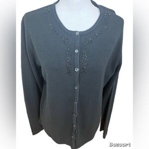 Passports Beaded Sweater Long Sleeves Black Size Medium